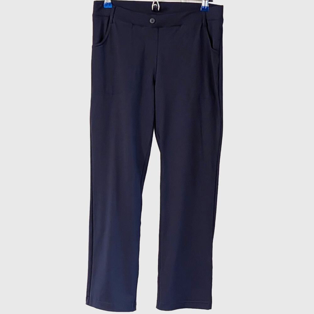 Yogipace Navy Blue Dress Yoga Pants Medium Straight Leg Pull On Stretch Pockets